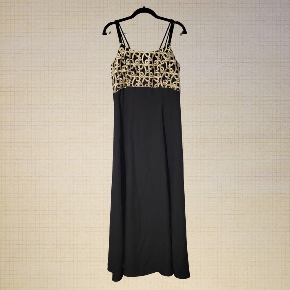 Lenovia Elegant Embroidered Evening Dress Black Triple Spaghetti Straps Large
